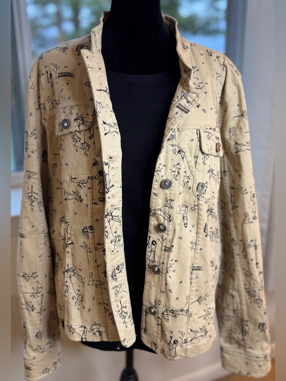 Christopher&Banks vintage Autumn Dog walk print lightweight denim stretch jacket - Picture 3 of 17